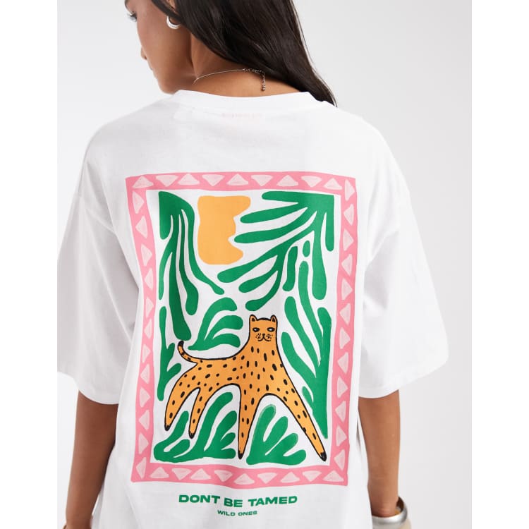 JJXX oversized T-shirt with wild cat backprint in white | ASOS
