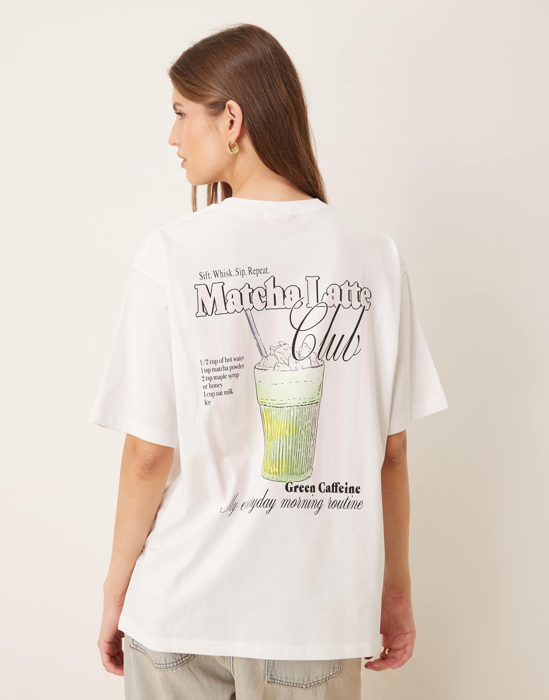 jjxx oversized tee with matcha back print in white