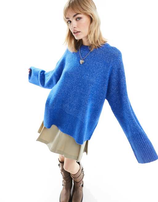 JJXX oversized textured knit jumper in blue 