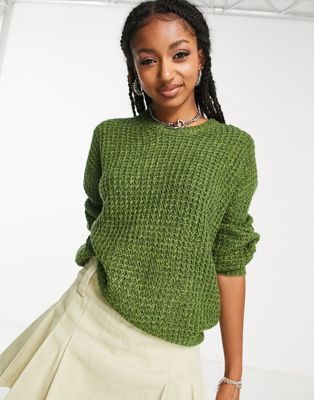 JJXX oversized waffle knit jumper in green