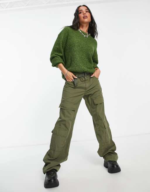 JJXX oversized waffle knit sweater in green | ASOS