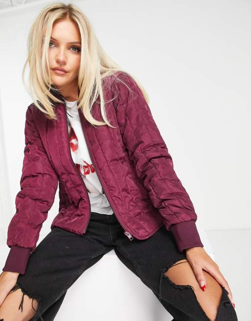 JJXX padded bomber jacket in wine