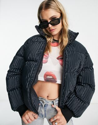 JJXX padded zip up jacket in holographic stripes