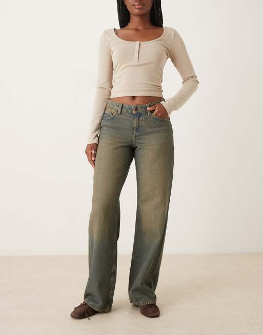 JJXX - Palermo - Lavtaljede jeans med vide ben i mørk vintage-vask