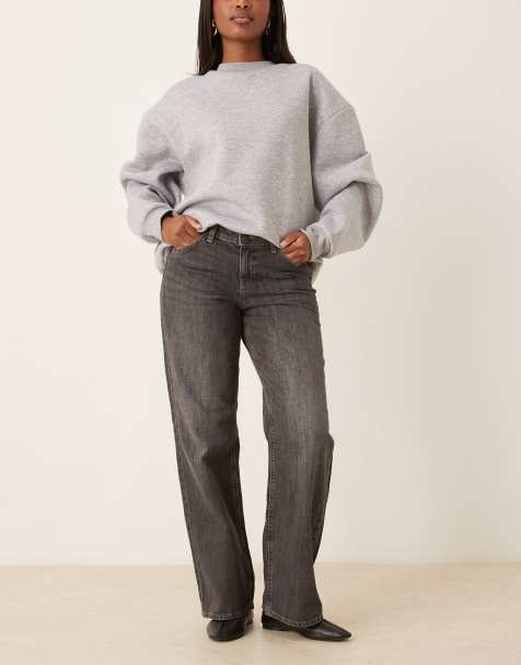 JJXX – Palermo – Mörkgrå, tvättade jeans i wide fit med låg midja - view 1