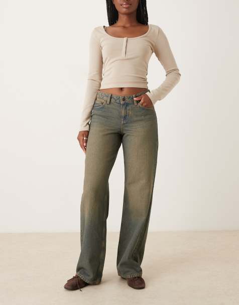 JJXX Palermo wide fit low rise jeans in dark vintage wash - view 1