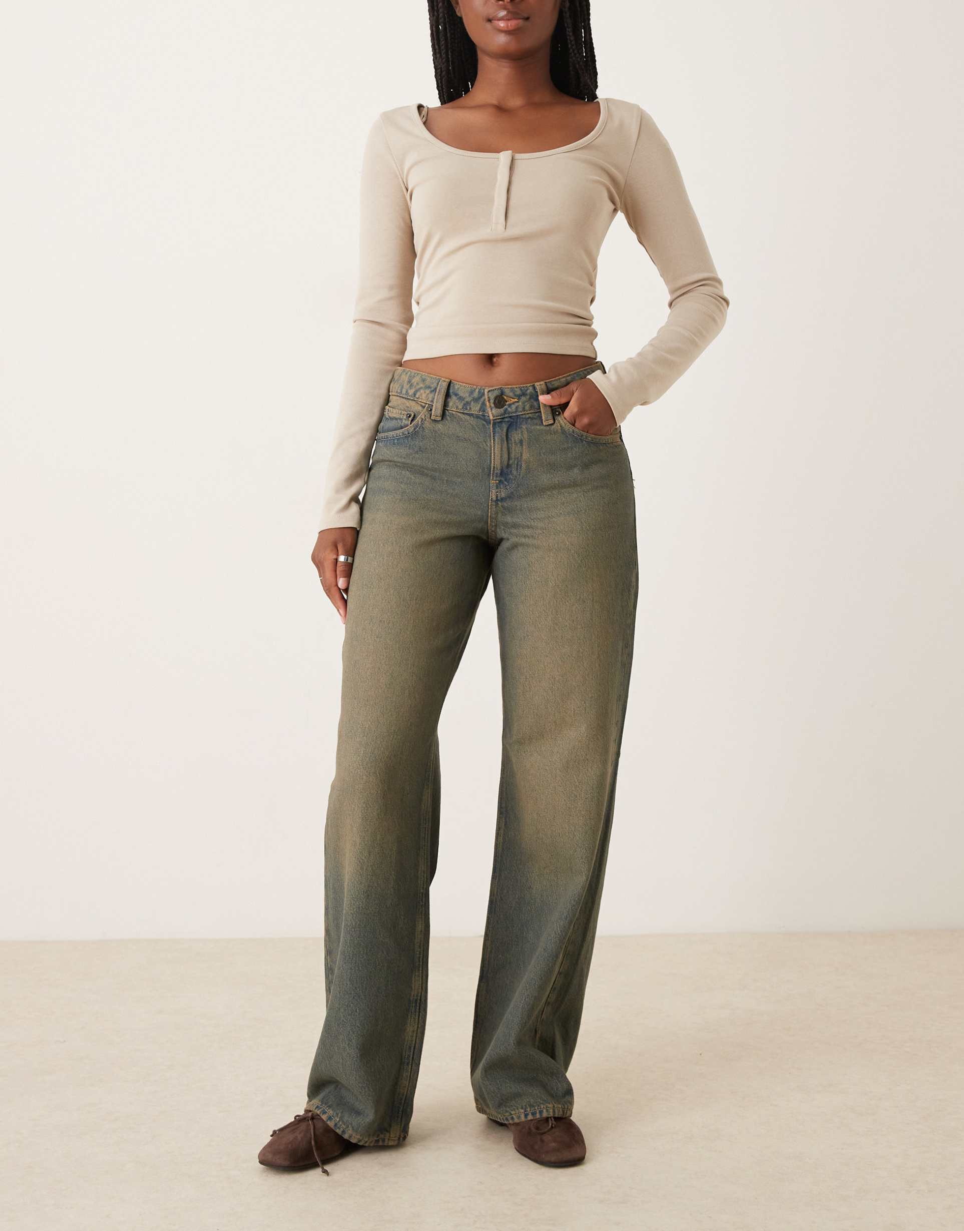 jjxx palermo wide fit low rise jeans in dark vintage wash