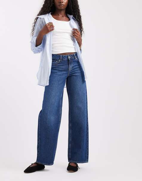 JJXX Palermo wide fit low rise jeans in mid blue - view 1