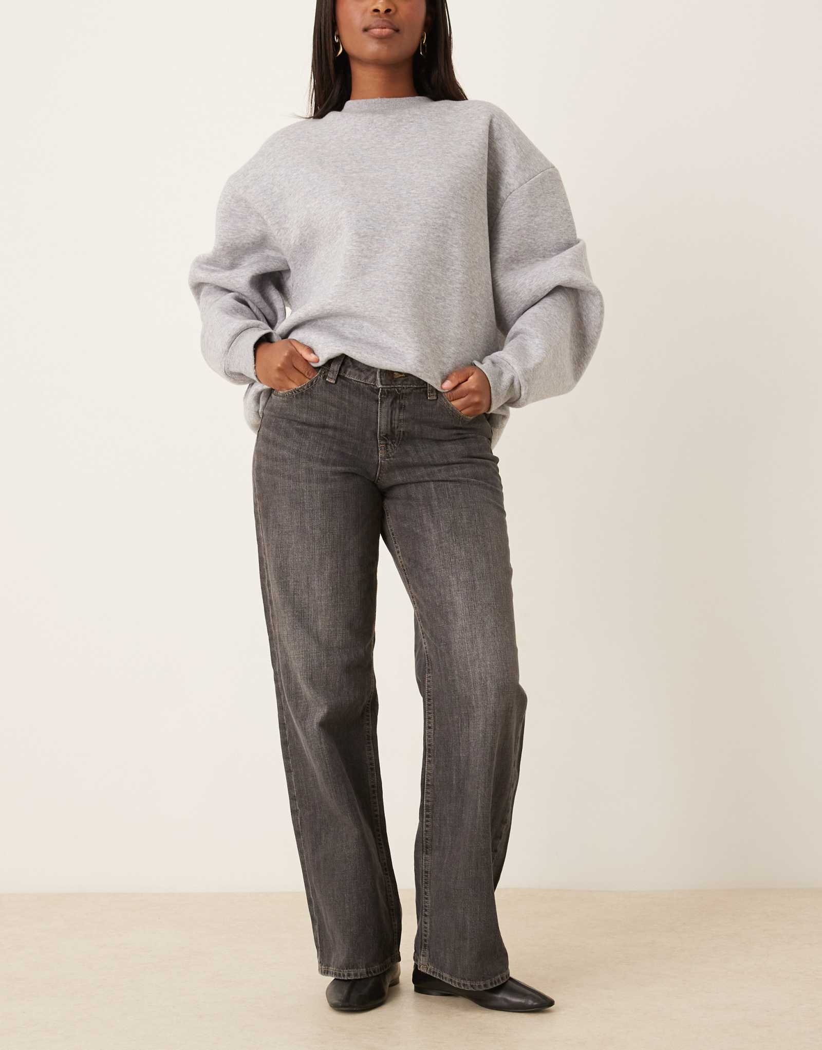 Широкие джинсы с низкой посадкой JJXX Palermo темно-серого цвета, постиранные