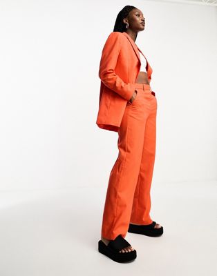 JJXX linen tailored trousers co-ord in orange - ASOS Price Checker