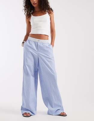 Pantalon en popeline à rayures - Bleu 44