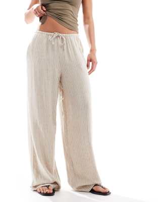 Pantalon rayé en lin mélangé - Beige-Neutre S L32