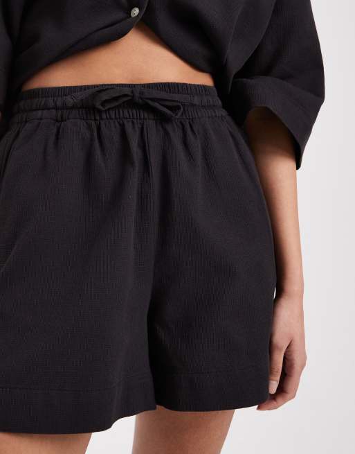 JJXX - Pantaloncini a nido d'ape neri in coordinato, 3 di 5