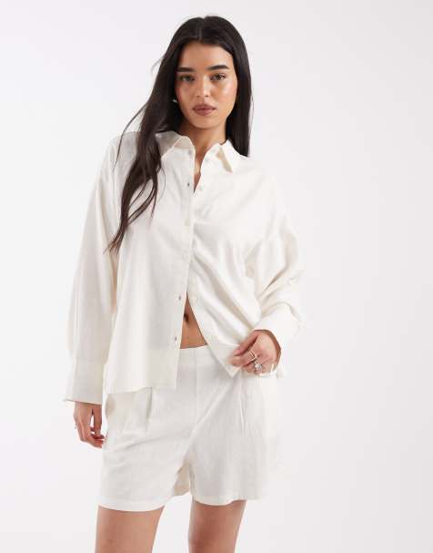 JJXX - Pantaloncini in misto lino bianchi in coordinato - view 1