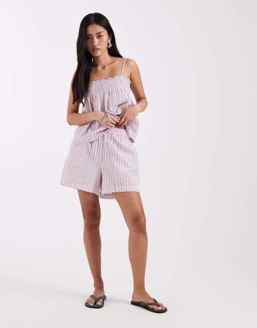 JJXX - Pantaloncini in seersucker rosa a righe, 2 di 5