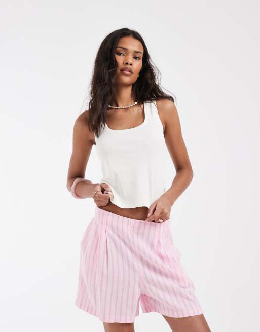 JJXX - Pantalones cortos rosas a rayas de mezcla de lino, 2 de 5