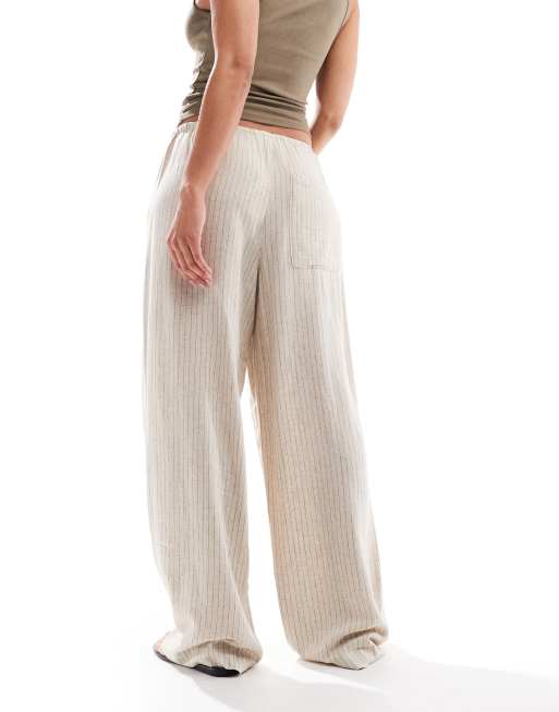 JJXX - Pantaloni in misto lino beige a righe, 2 di 5