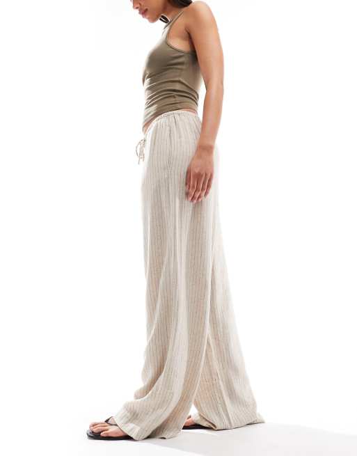 JJXX - Pantaloni in misto lino beige a righe, 3 di 5
