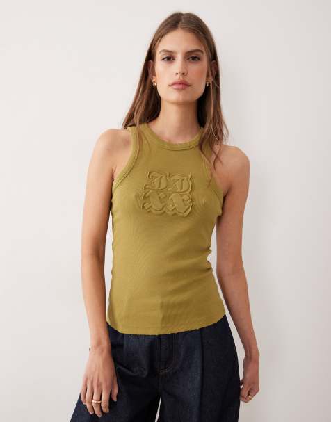 JJXX patch ribbed tank top in green - view 1