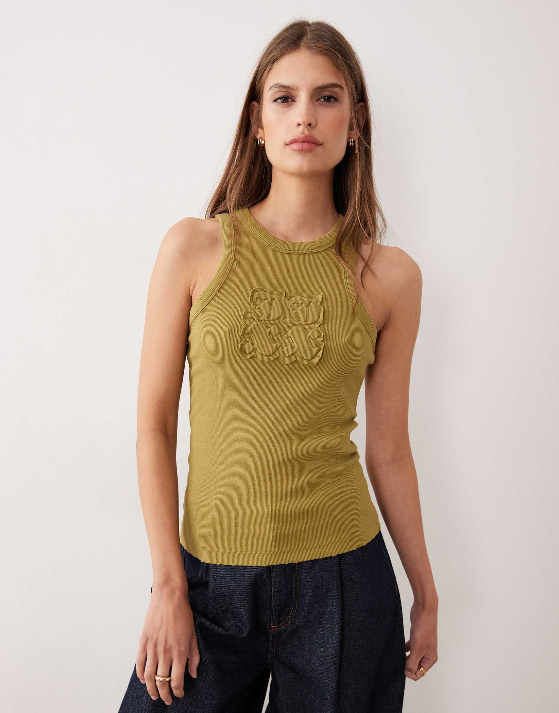 jjxx patch ribbed tank top in green