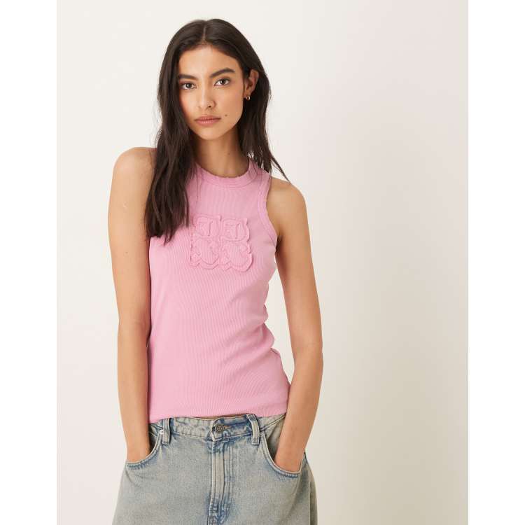 JJXX patch ribbed tank top in pink | ASOS