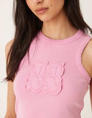 Jjxx Patch Ribbed Tank Top In Pink