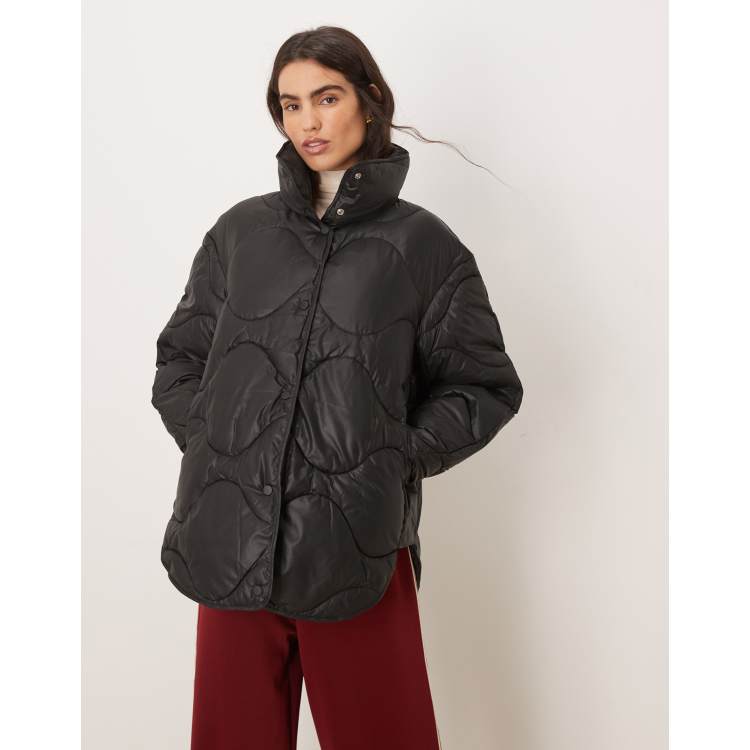 ‪❤︎ ℳ ‪‪❤︎‬ JJXX – Pikowana czarna kurtka oversize z wysokim kołnierzem