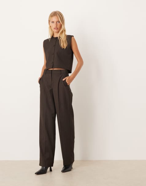 JJXX pinstripe co ord trousers in brown - view 1