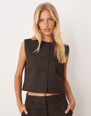 JJXX JJXX pinstripe co ord waistcoat in brown