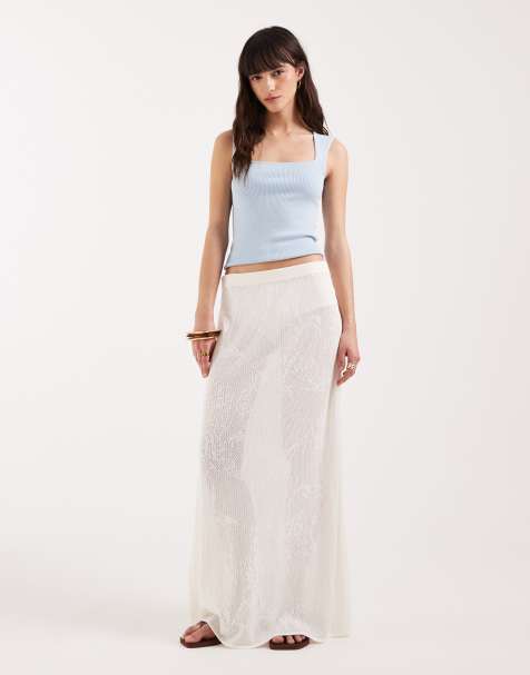 JJXX - Plat gebreide midi rok met bloemenprint in wit - view 1