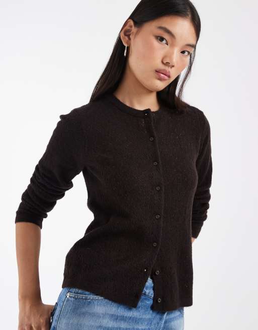 JJXX pointelle knit cardigan in brown, 2 of 4