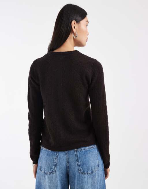 JJXX pointelle knit cardigan in brown, 4 of 4