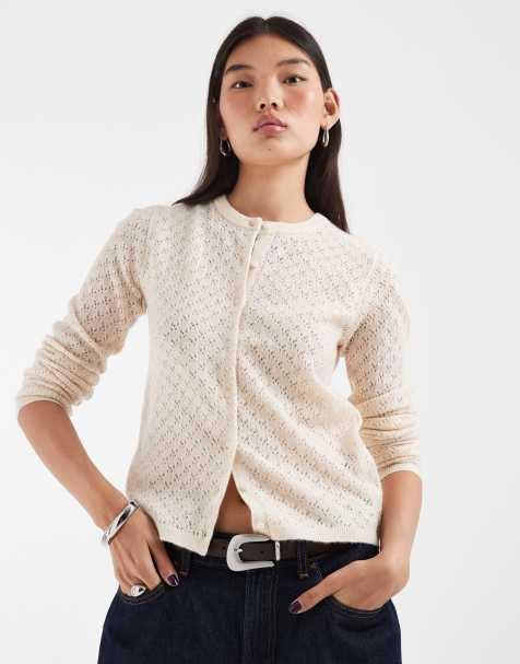 JJXX pointelle knit cardigan in cream - view 1
