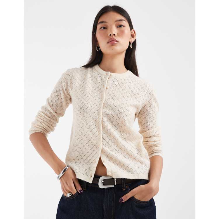 JJXX pointelle knit cardigan in cream | ASOS