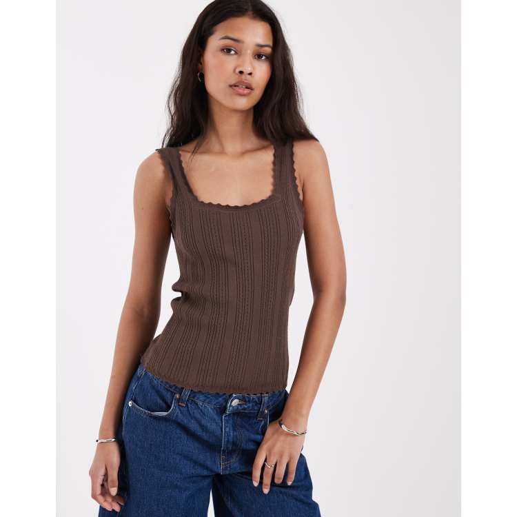 JJXX pointelle tank top in brown | ASOS