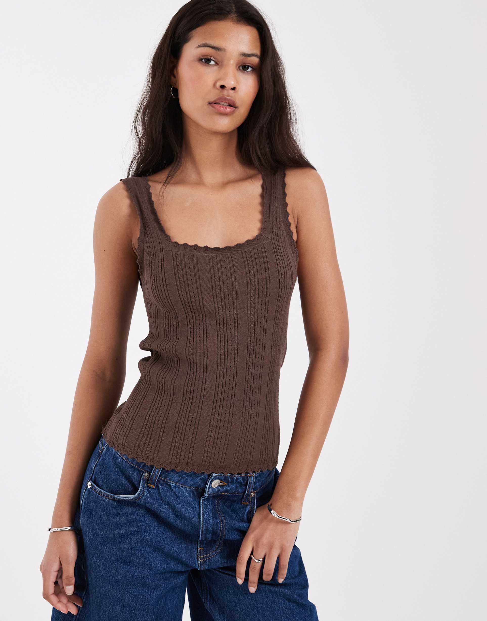 jjxx pointelle tank top in brown