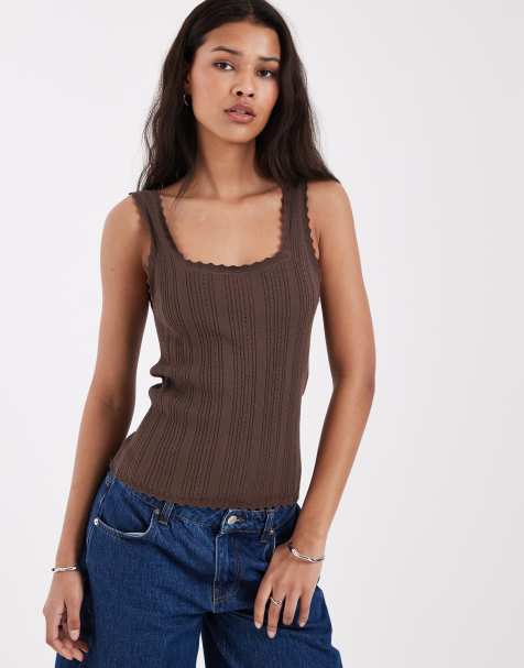 JJXX – Pointelle-Trägertop in Braun - view 1