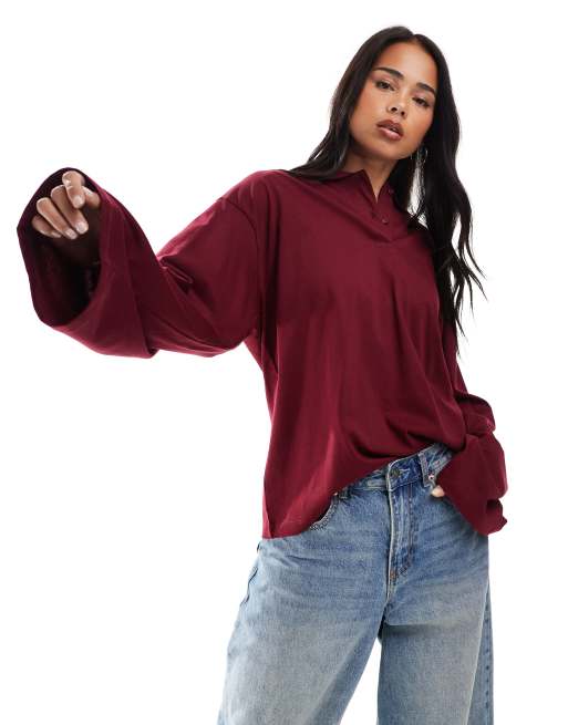 JJXX - Polo a maniche lunghe bordeaux