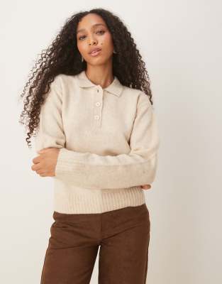 JJXX - Polo-Strickpullover in Creme-Weiß