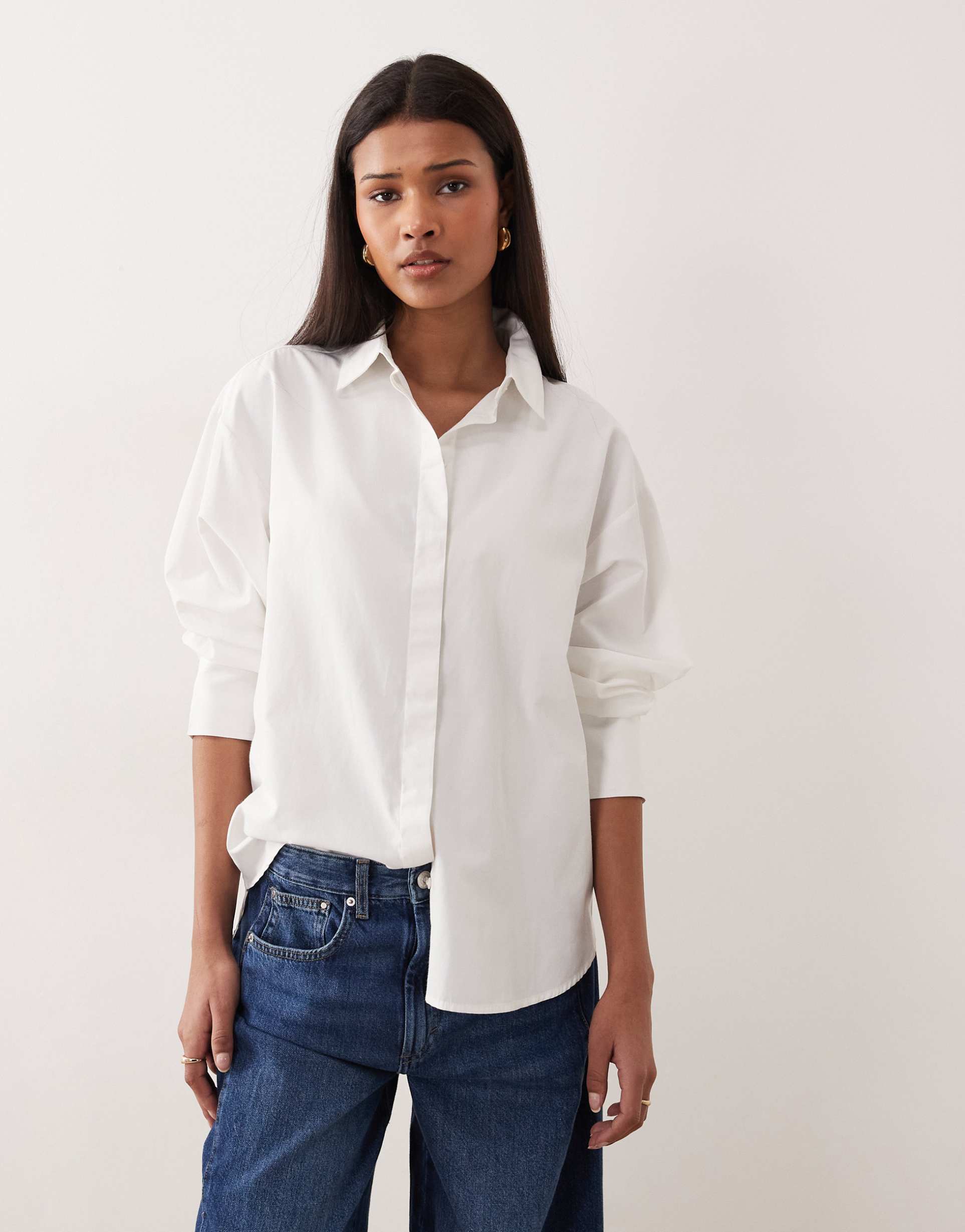 jjxx poplin long sleeve shirt in white