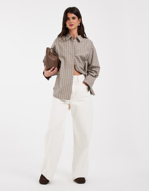 JJXX poplin shirt in beige plaid, 3 of 4