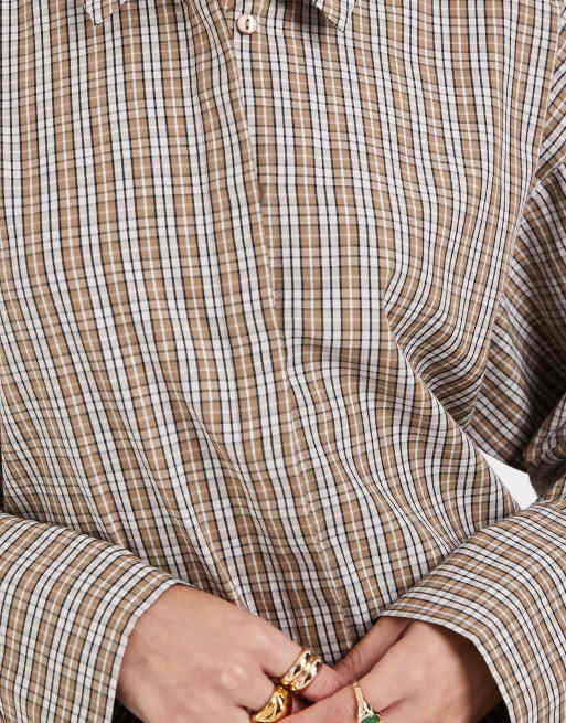 JJXX poplin shirt in beige plaid, 4 of 4