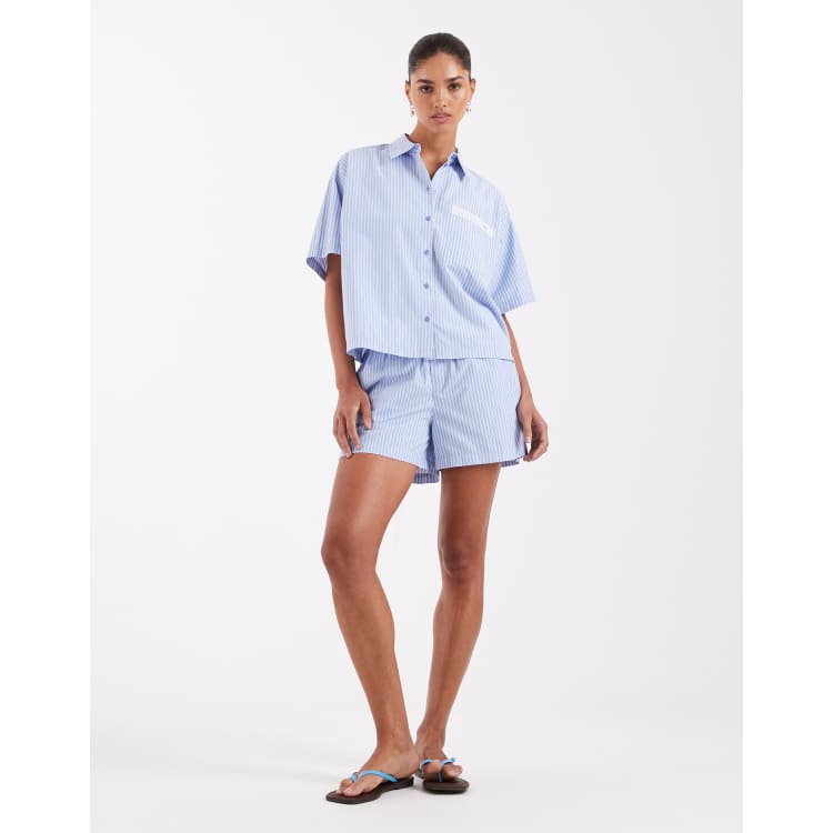 JJXX poplin shorts set in blue stripes | ASOS