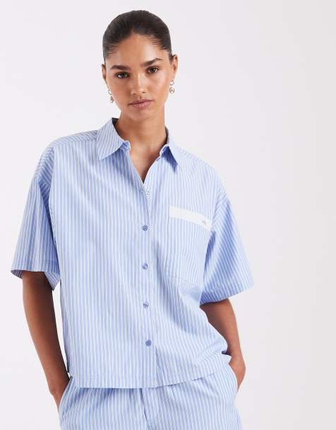 JJXX poplin stripe shirt in blue (Part of a set) - view 1