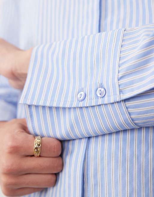 JJXX poplin striped shirt in blue, 4 of 4