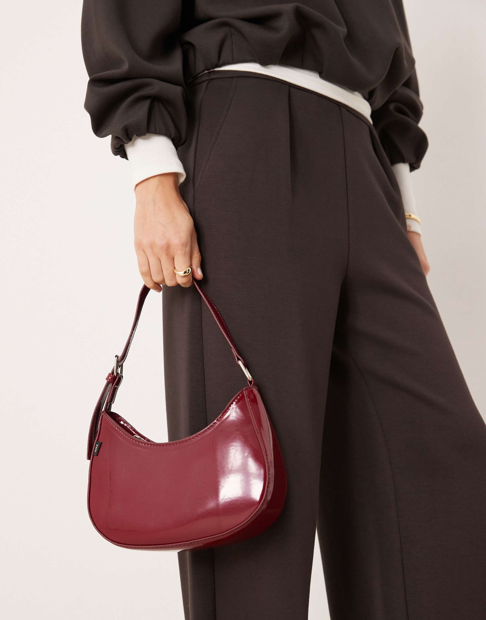 jjxx pu leather shoulder bag in burgundy