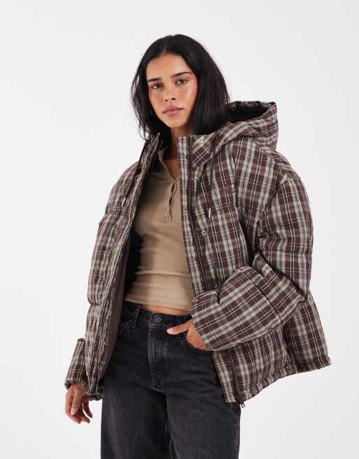 JJXX puffer jacket in burgundy check, 2 of 4