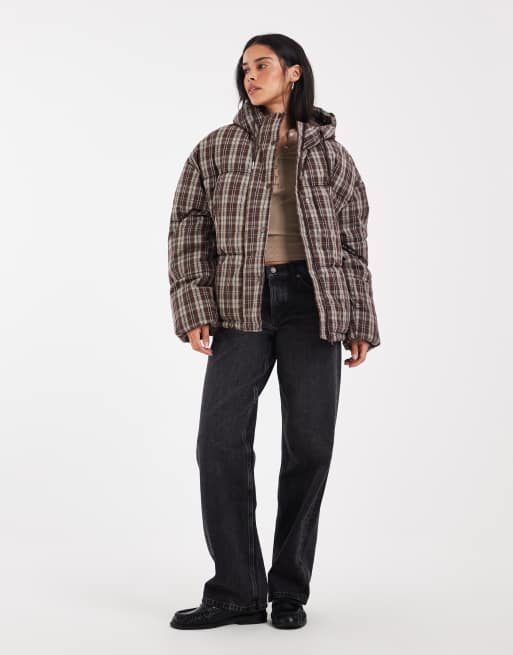 JJXX puffer jacket in burgundy check, 3 of 4