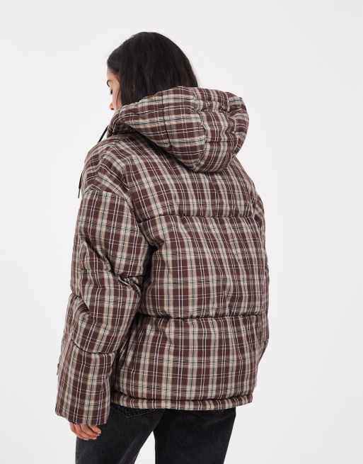 JJXX puffer jacket in burgundy check, 4 of 4