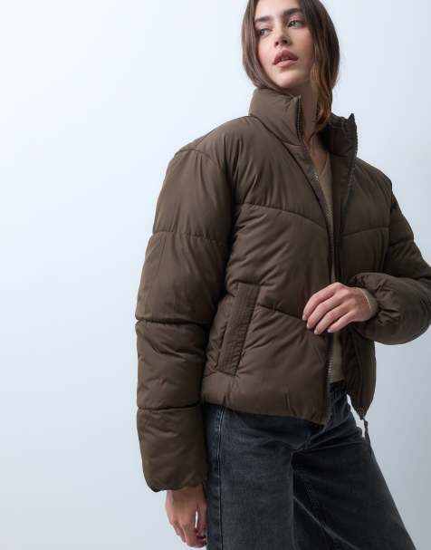 JJXX puffer jacket with high neck in brown - view 1